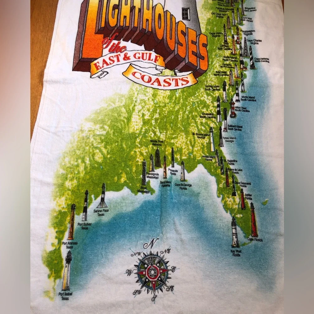 Vintage Lighthouses of the East & Gulf Coast Beach Towel New Smyrna Beach FL